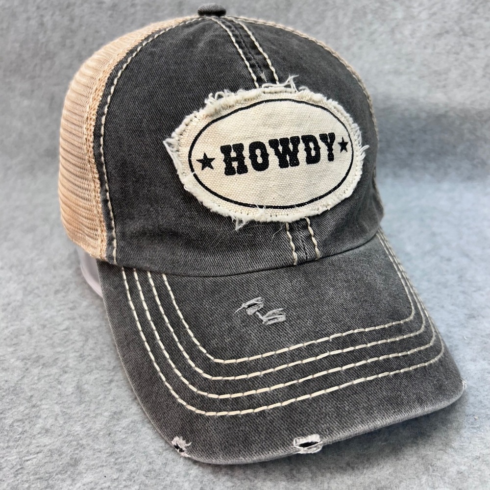 Howdy Patch Womens Charcoal David and Young Trucker Hat Distressed Snapback OSFM